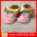 Spring new lace sweet single shoes cow leather moccasins pink and gold flat with baby girl